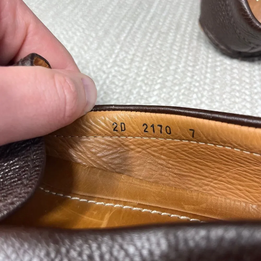 Prada Logo Pebbled Leather Driving Loafers Slip On Brown Italy Mens 7 2D2170